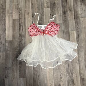 Vintage Frederick’s of Hollywood red hearts babydoll slip dress